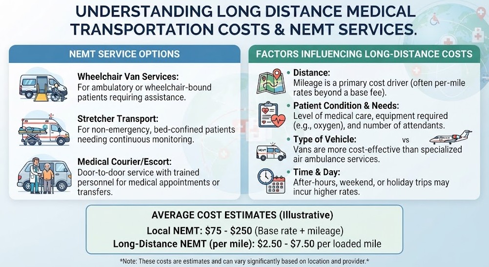 Long distance medical transportation cost and NEMT services